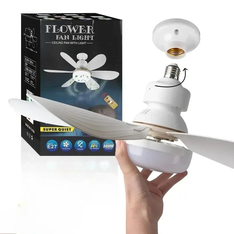 Ventilateur de Plafond LED 30W E27 Avec Télécommande pour Variateur d'Intensité, Adapté au Salon, au Bureau et à un Usage Domestique 85-265V