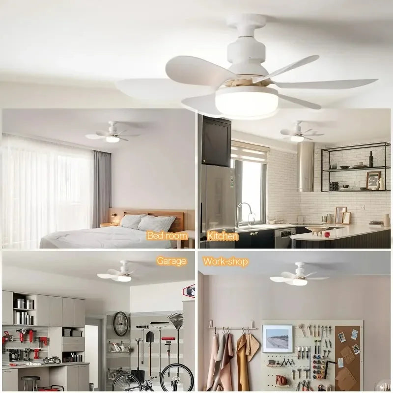 Ventilateur de Plafond LED 30W E27 Avec Télécommande pour Variateur d'Intensité, Adapté au Salon, au Bureau et à un Usage Domestique 85-265V
